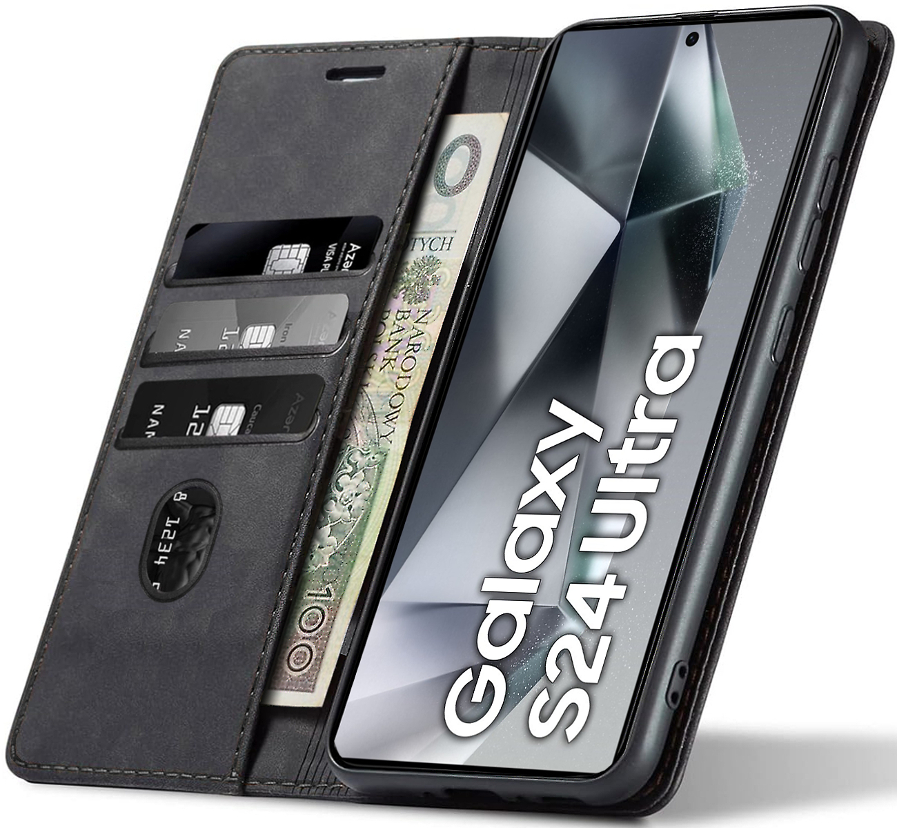 Flipové puzdro Nela-Styl pre SAMSUNG S24 ULTRA ovčia koža čierna